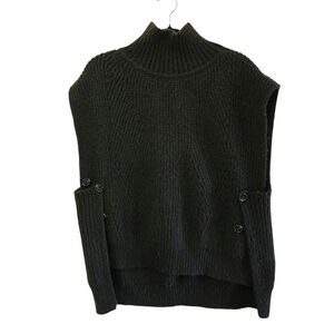 Anthropologie Black Turtleneck Vest Sweater Button Side One Size